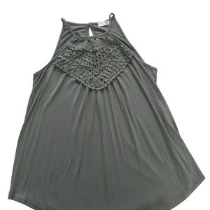 Green Embellished Cut Out Sleeveless Tank Top